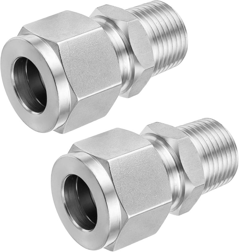 Goldpea Stainless Steel 304 Compression Adapter 1/2" OD x 1/2" NPT Male Tube Fitting, Pack of 2 - Image 1
